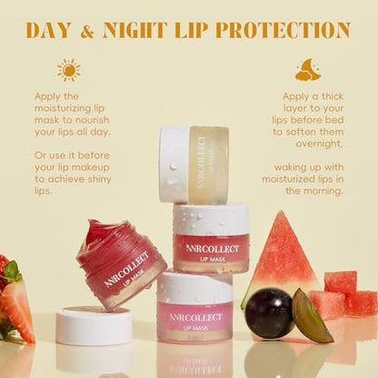 ANRCOLLECT Lip Mask Overnight Set, 4Pcs Lip Care Hydration Treatment Exfoliator Mask Kit, Revives & Nourishes Gift Set for All Day Moisturizing with Collagen & Shea Butter Avelisse