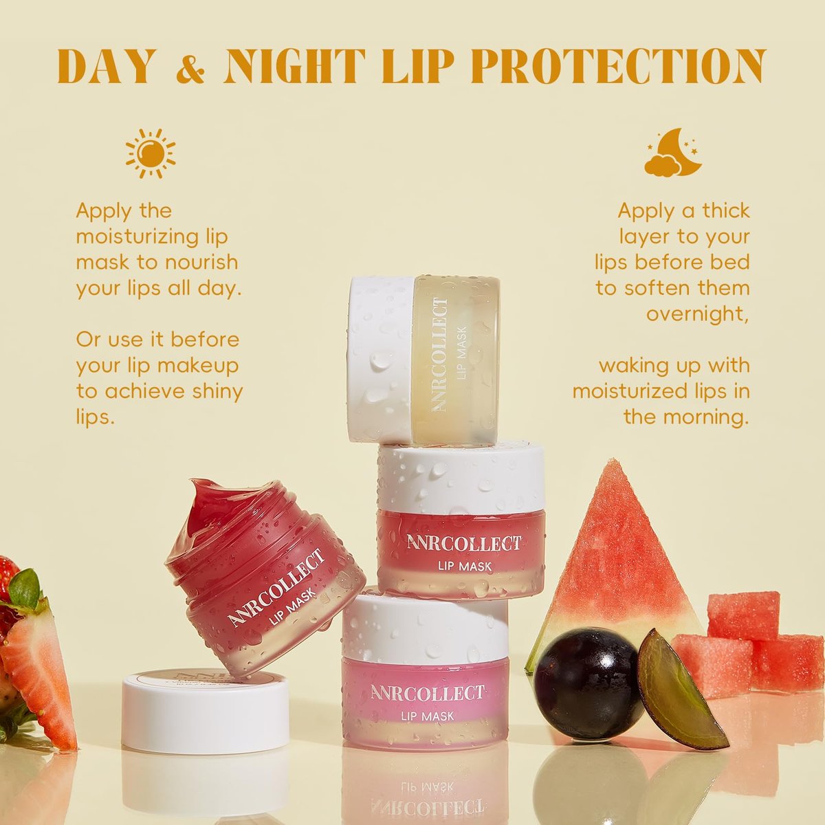 ANRCOLLECT Lip Mask Overnight Set, 4Pcs Lip Care Hydration Treatment Exfoliator Mask Kit, Revives & Nourishes Gift Set for All Day Moisturizing with Collagen & Shea Butter Avelisse