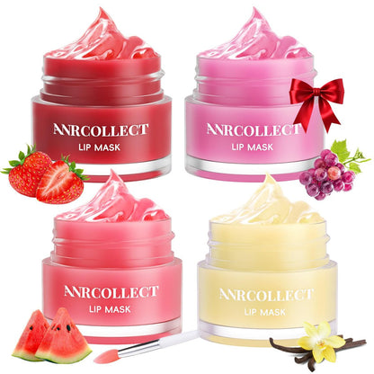ANRCOLLECT Lip Mask Overnight Set, 4Pcs Lip Care Hydration Treatment Exfoliator Mask Kit, Revives & Nourishes Gift Set for All Day Moisturizing with Collagen & Shea Butter Avelisse