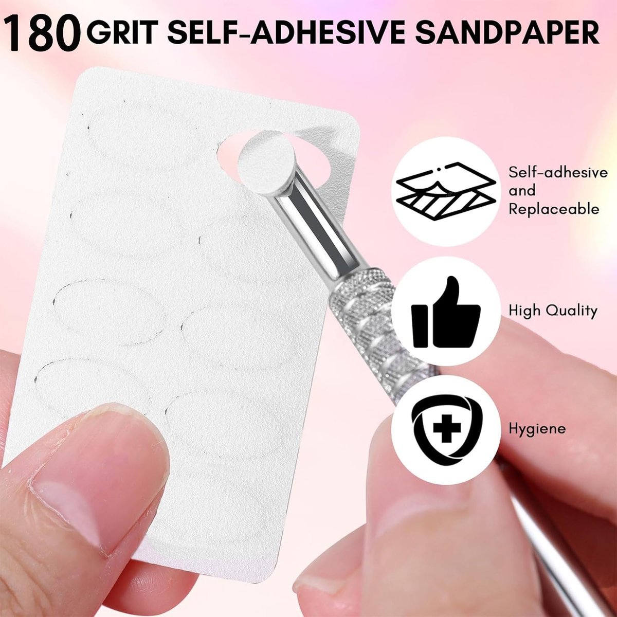 180 Grit Sandpaper Sheets with Dual Ended Nail Cuticle Pusher and Cutter - Self-Adhesive Sandpaper for Keratinizer Slant Heads, Nail Art Pre-Polishing, Salon and Home Use (50 Pack) - görsel 17