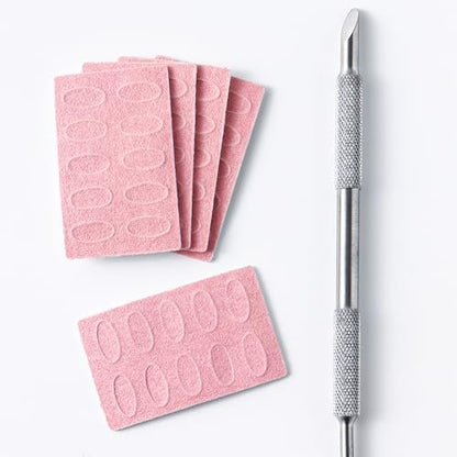 180 Grit Sandpaper Sheets with Dual Ended Nail Cuticle Pusher and Cutter - Self-Adhesive Sandpaper for Keratinizer Slant Heads, Nail Art Pre-Polishing, Salon and Home Use (50 Pack)