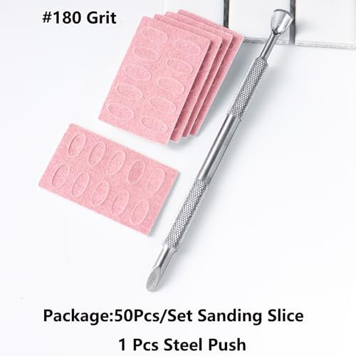 180 Grit Sandpaper Sheets with Dual Ended Nail Cuticle Pusher and Cutter - Self-Adhesive Sandpaper for Keratinizer Slant Heads, Nail Art Pre-Polishing, Salon and Home Use (50 Pack) - görsel 8