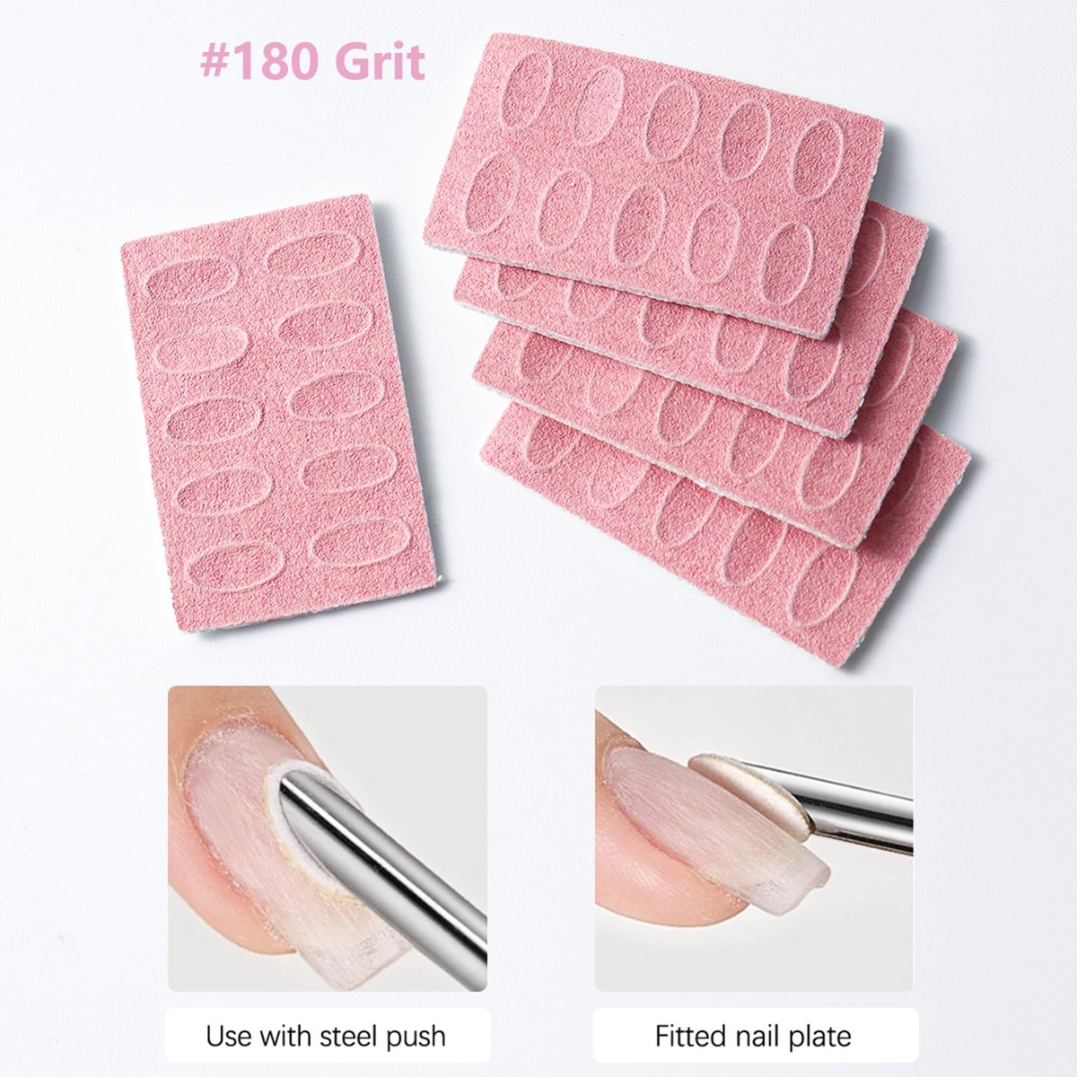 180 Grit Sandpaper Sheets with Dual Ended Nail Cuticle Pusher and Cutter - Self-Adhesive Sandpaper for Keratinizer Slant Heads, Nail Art Pre-Polishing, Salon and Home Use (50 Pack) - görsel 9