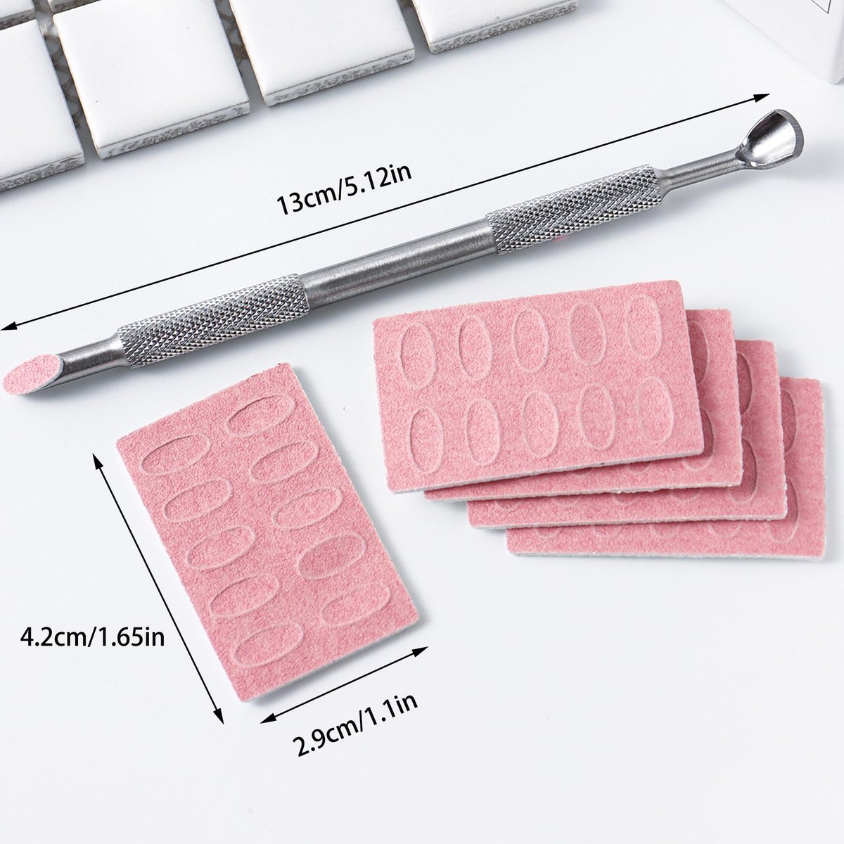 180 Grit Sandpaper Sheets with Dual Ended Nail Cuticle Pusher and Cutter - Self-Adhesive Sandpaper for Keratinizer Slant Heads, Nail Art Pre-Polishing, Salon and Home Use (50 Pack) - görsel 3