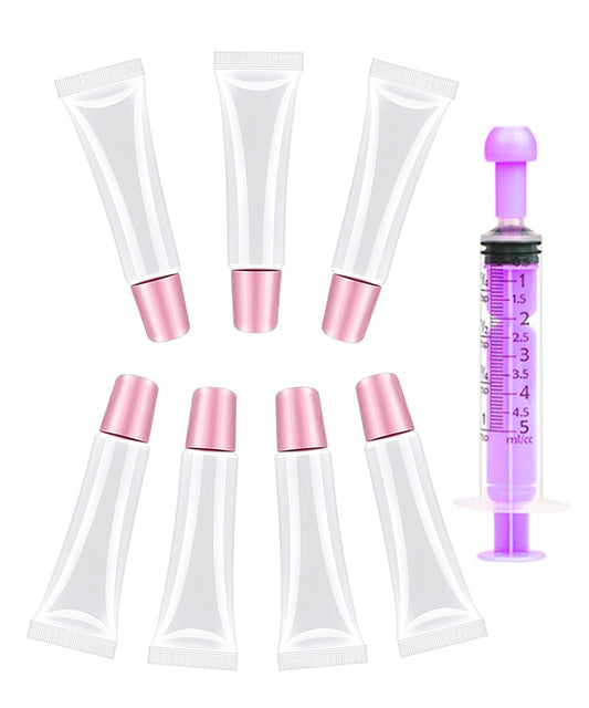 Guokoo 7pcs 10ml Clear Refillable Lip Gloss Tubes - Squeeze Bottles for DIY Lip Balm, Travel Toiletries