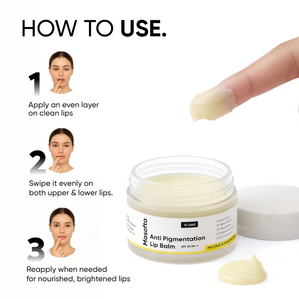 Masofta Shea Butter Lip Balm with Kojic Acid, Alpha Arbutin & SPF 30 PA++ - 0.53 oz Avelisse