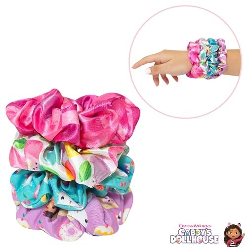LUV HER Gabby's Dollhouse Cute Scrunchies for Girls of All Ages - 4 Large Hair Scrunchies - 4 Printed Scrunchies with Your Favorite Characters - Hair Accessories for Girls 3+ Avelisse
