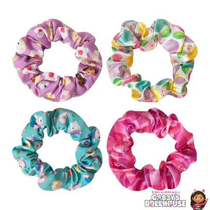 LUV HER Gabby's Dollhouse Cute Scrunchies for Girls of All Ages - 4 Large Hair Scrunchies - 4 Printed Scrunchies with Your Favorite Characters - Hair Accessories for Girls 3+ Avelisse