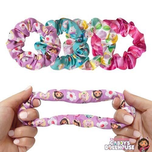 LUV HER Gabby's Dollhouse Cute Scrunchies for Girls of All Ages - 4 Large Hair Scrunchies - 4 Printed Scrunchies with Your Favorite Characters - Hair Accessories for Girls 3+ Avelisse