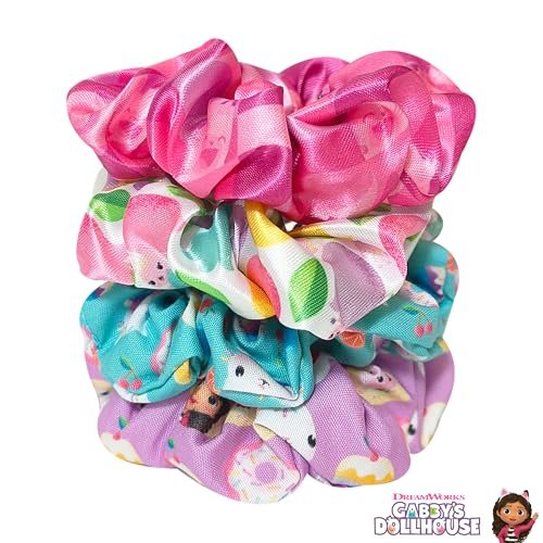 LUV HER Gabby's Dollhouse Cute Scrunchies for Girls of All Ages - 4 Large Hair Scrunchies - 4 Printed Scrunchies with Your Favorite Characters - Hair Accessories for Girls 3+ Avelisse