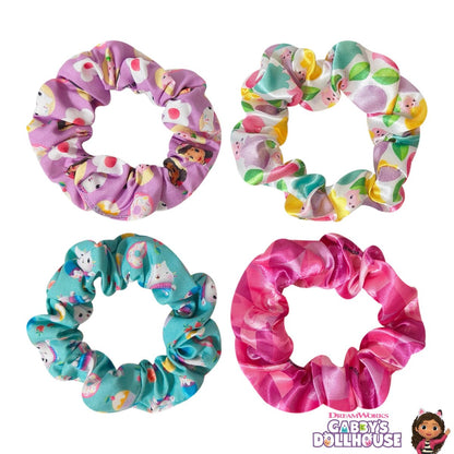 LUV HER Gabby's Dollhouse Cute Scrunchies for Girls of All Ages - 4 Large Hair Scrunchies - 4 Printed Scrunchies with Your Favorite Characters - Hair Accessories for Girls 3+ Avelisse