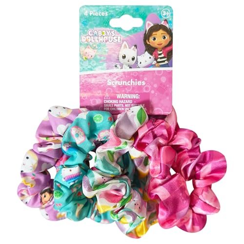 LUV HER Gabby's Dollhouse Cute Scrunchies for Girls of All Ages - 4 Large Hair Scrunchies - 4 Printed Scrunchies with Your Favorite Characters - Hair Accessories for Girls 3+ Avelisse