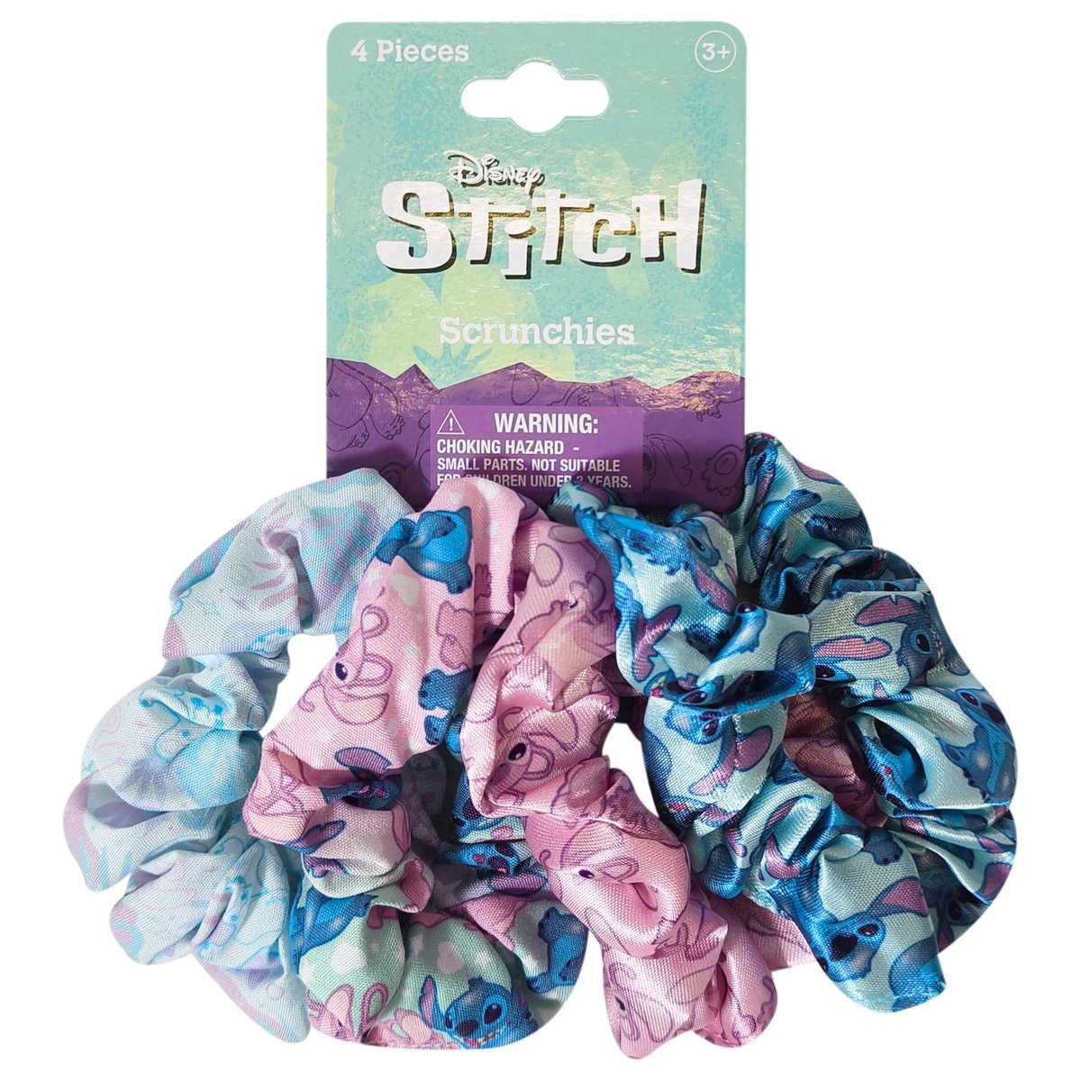 LUV HER Disney Stitch Scrunchies - 4 Large Hair Scrunchies for Girls - Printed Hair Ties with Stitch Characters - Soft Fabric Hair Accessories for Girls 3+ - görsel 1