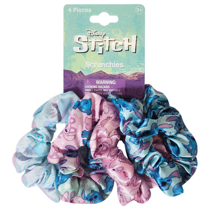LUV HER Disney Stitch Scrunchies - 4 Large Hair Scrunchies for Girls - Printed Hair Ties with Stitch Characters - Soft Fabric Hair Accessories for Girls 3+