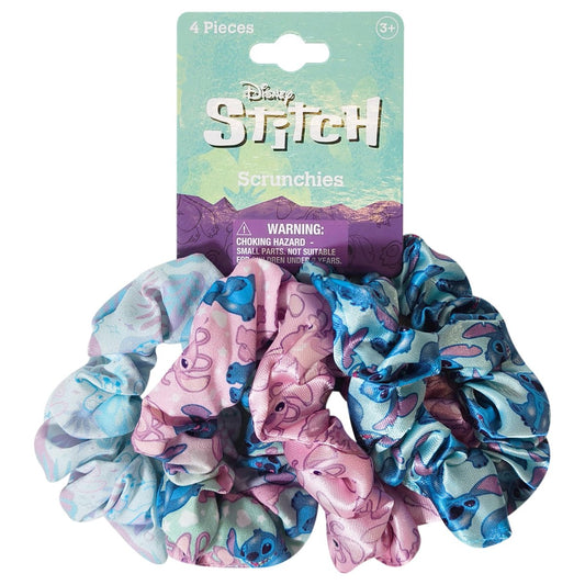 LUV HER Disney Stitch Scrunchies - 4 Large Hair Scrunchies for Girls - Printed Hair Ties with Stitch Characters - Soft Fabric Hair Accessories for Girls 3+