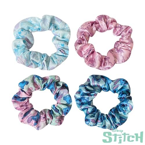 LUV HER Disney Stitch Scrunchies - 4 Large Hair Scrunchies for Girls - Printed Hair Ties with Stitch Characters - Soft Fabric Hair Accessories for Girls 3+ - görsel 8