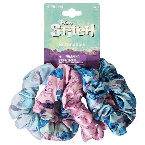 LUV HER Disney Stitch Scrunchies - 4 Large Hair Scrunchies for Girls - Printed Hair Ties with Stitch Characters - Soft Fabric Hair Accessories for Girls 3+ - görsel 2
