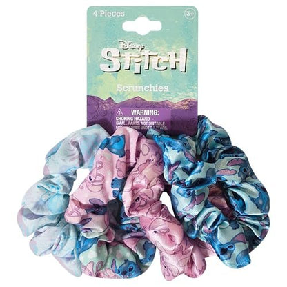 LUV HER Disney Stitch Scrunchies - 4 Large Hair Scrunchies for Girls - Printed Hair Ties with Stitch Characters - Soft Fabric Hair Accessories for Girls 3+