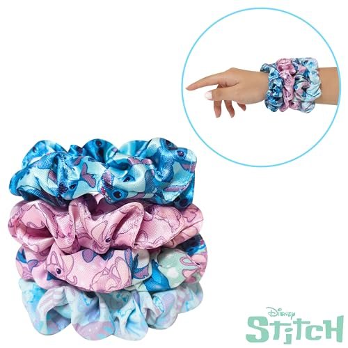 LUV HER Disney Stitch Scrunchies - 4 Large Hair Scrunchies for Girls - Printed Hair Ties with Stitch Characters - Soft Fabric Hair Accessories for Girls 3+ - görsel 4