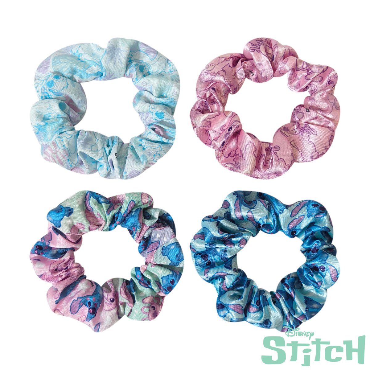 LUV HER Disney Stitch Scrunchies - 4 Large Hair Scrunchies for Girls - Printed Hair Ties with Stitch Characters - Soft Fabric Hair Accessories for Girls 3+ - görsel 7