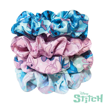 LUV HER Disney Stitch Scrunchies - 4 Large Hair Scrunchies for Girls - Printed Hair Ties with Stitch Characters - Soft Fabric Hair Accessories for Girls 3+