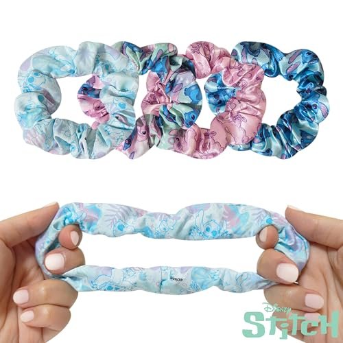 LUV HER Disney Stitch Scrunchies - 4 Large Hair Scrunchies for Girls - Printed Hair Ties with Stitch Characters - Soft Fabric Hair Accessories for Girls 3+ - görsel 6