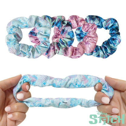 LUV HER Disney Stitch Scrunchies - 4 Large Hair Scrunchies for Girls - Printed Hair Ties with Stitch Characters - Soft Fabric Hair Accessories for Girls 3+