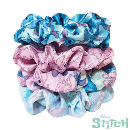LUV HER Disney Stitch Scrunchies - 4 Large Hair Scrunchies for Girls - Printed Hair Ties with Stitch Characters - Soft Fabric Hair Accessories for Girls 3+
