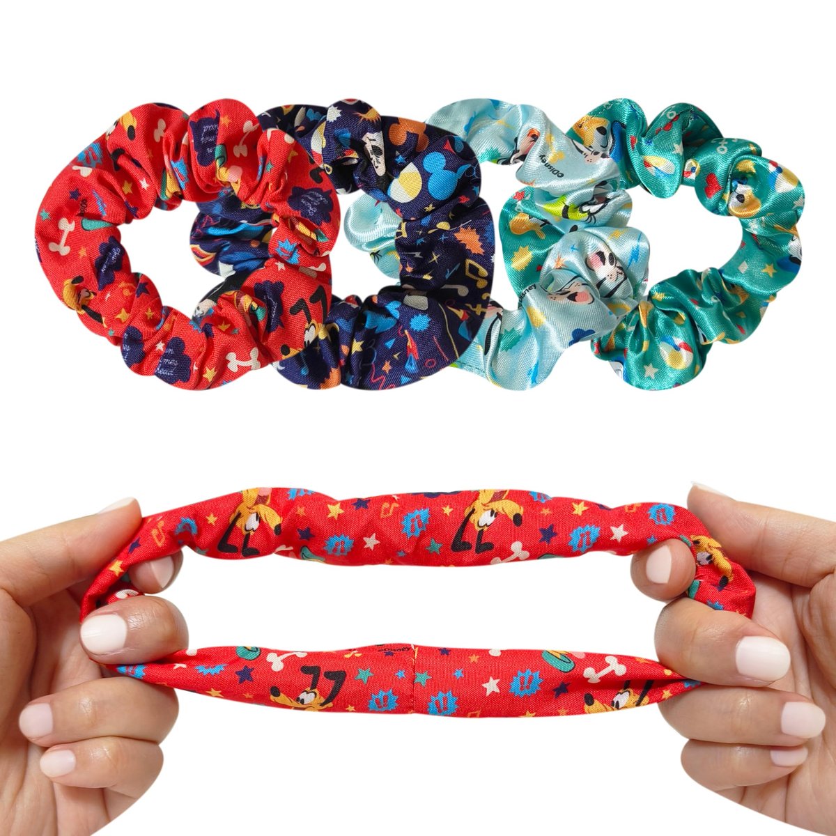 LUV HER Disney Mickey Scrunchies - 4 Large Printed Hair Scrunchies for Girls of All Ages, Officially Licensed Disney Hair Accessories - görsel 5