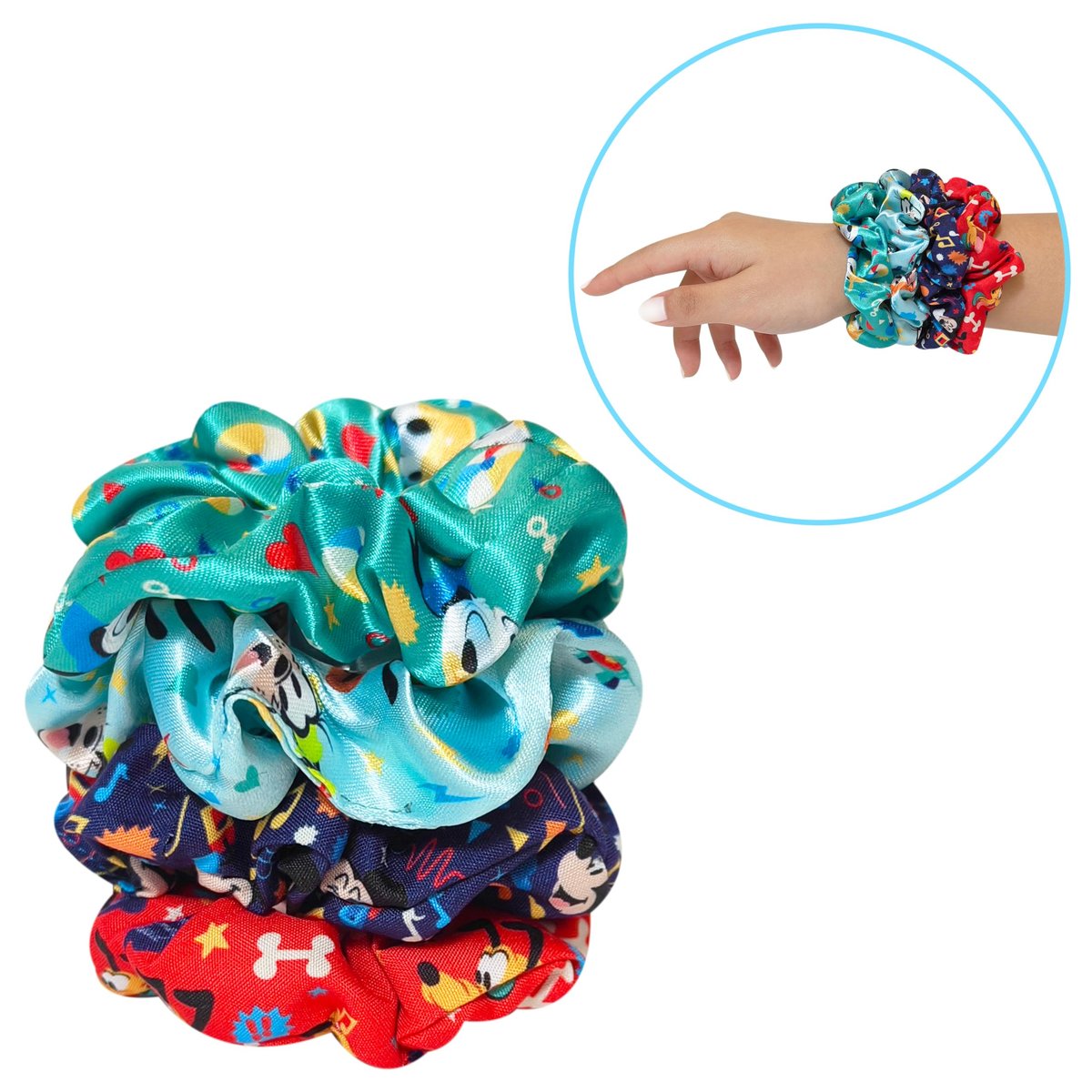 LUV HER Disney Mickey Scrunchies - 4 Large Printed Hair Scrunchies for Girls of All Ages, Officially Licensed Disney Hair Accessories - görsel 3
