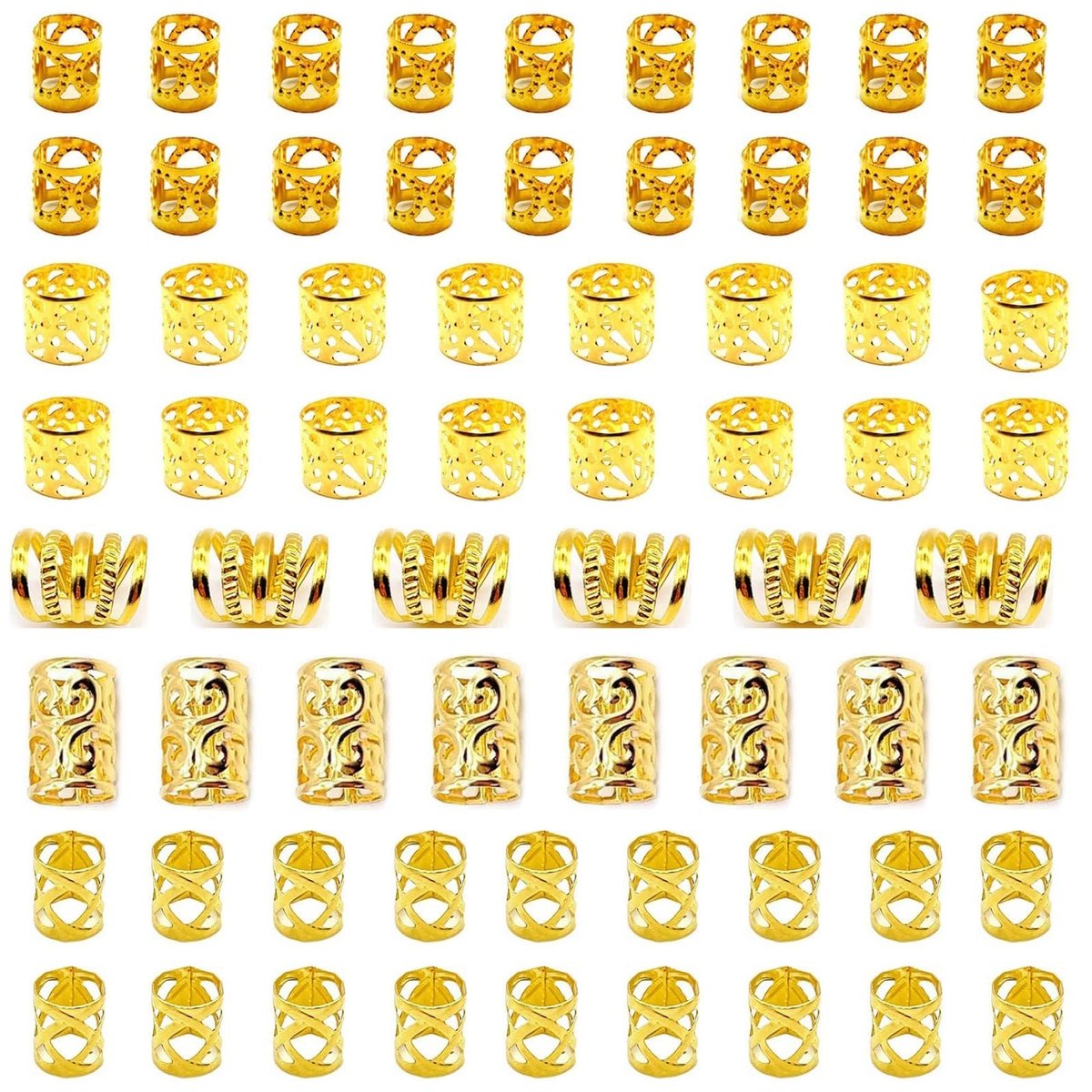 Tuefuzy Gold Hair Jewelry Braid - 100 Pcs Metal Dreadlock Accessories Rings Cuffs Clips - görsel 1