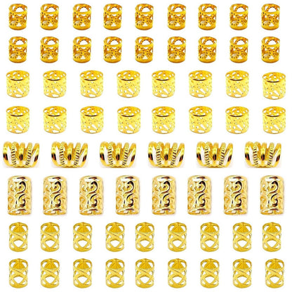 Tuefuzy Gold Hair Jewelry Braid - 100 Pcs Metal Dreadlock Accessories Rings Cuffs Clips