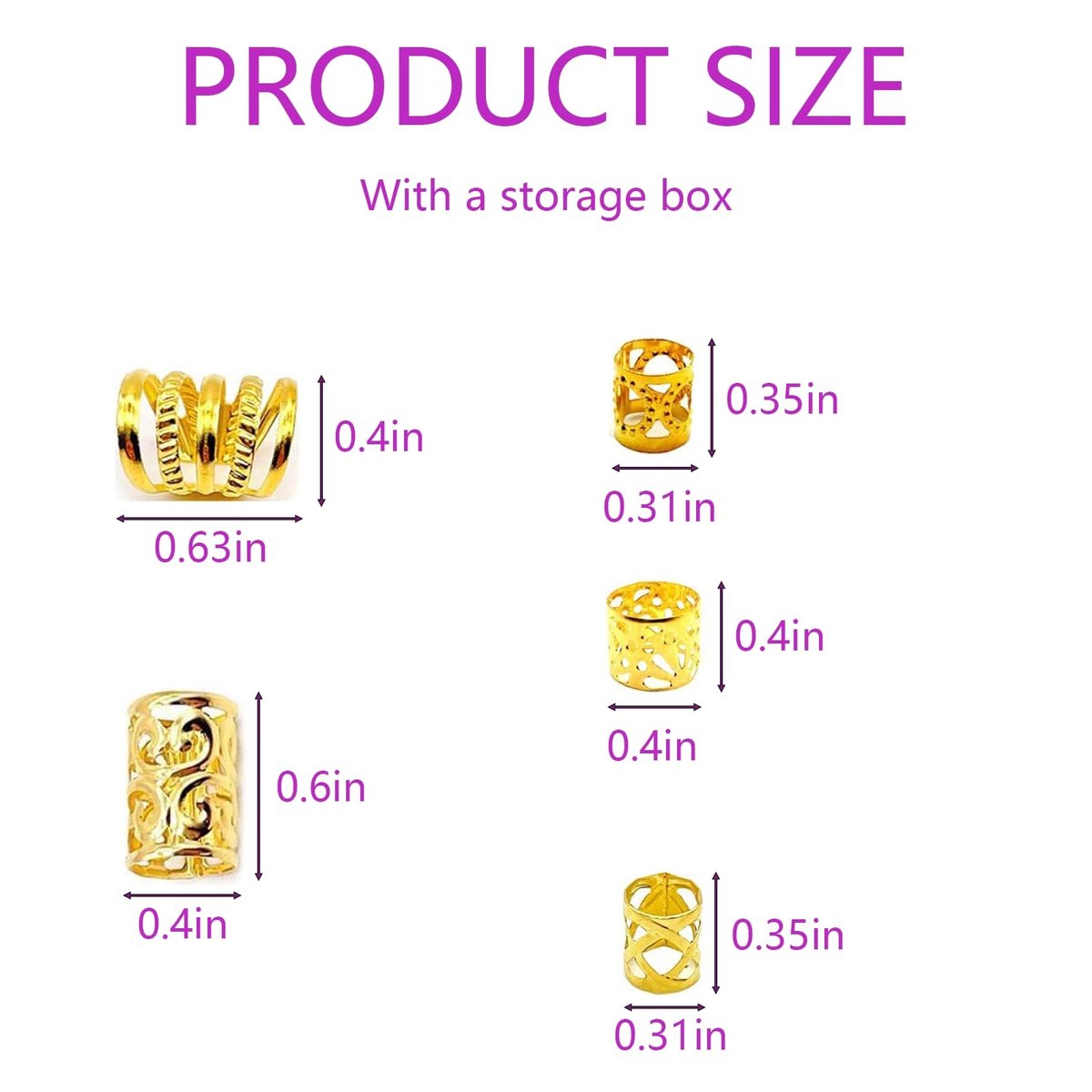 Tuefuzy Gold Hair Jewelry Braid - 100 Pcs Metal Dreadlock Accessories Rings Cuffs Clips - görsel 5