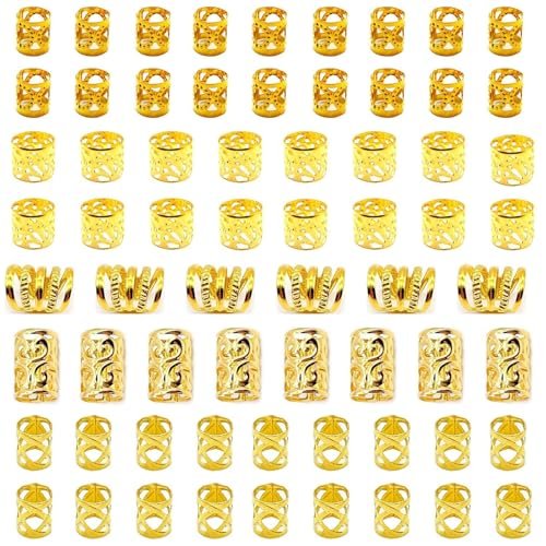 Tuefuzy Gold Hair Jewelry Braid - 100 Pcs Metal Dreadlock Accessories Rings Cuffs Clips - görsel 2