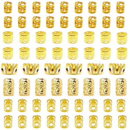 Tuefuzy Gold Hair Jewelry Braid - 100 Pcs Metal Dreadlock Accessories Rings Cuffs Clips