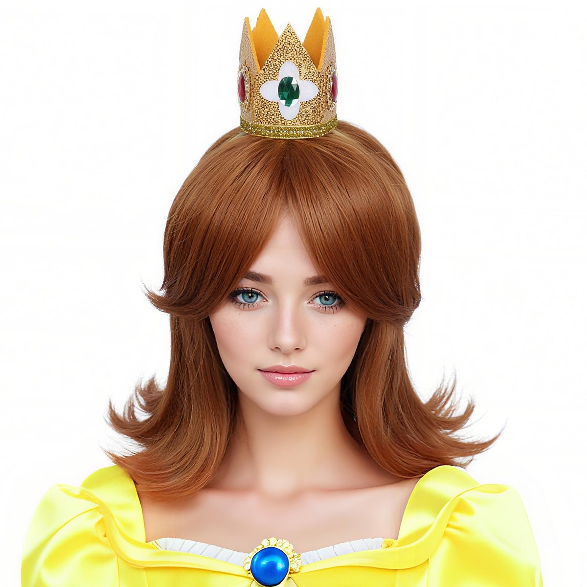 Linfairy Red Brown Princess Wig with Crown – 60's 70's Retro Lady Halloween Party Cosplay Wigs for Women - görsel 2