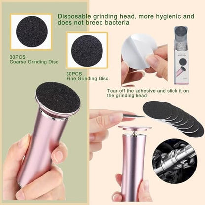 Darmave™ Electric Foot Callus Remover - Smooth Pedicure Wand with 60 Sanding Pads, Foot Scrubber File for Cracked Heels, Rose Gold/Black Avelisse