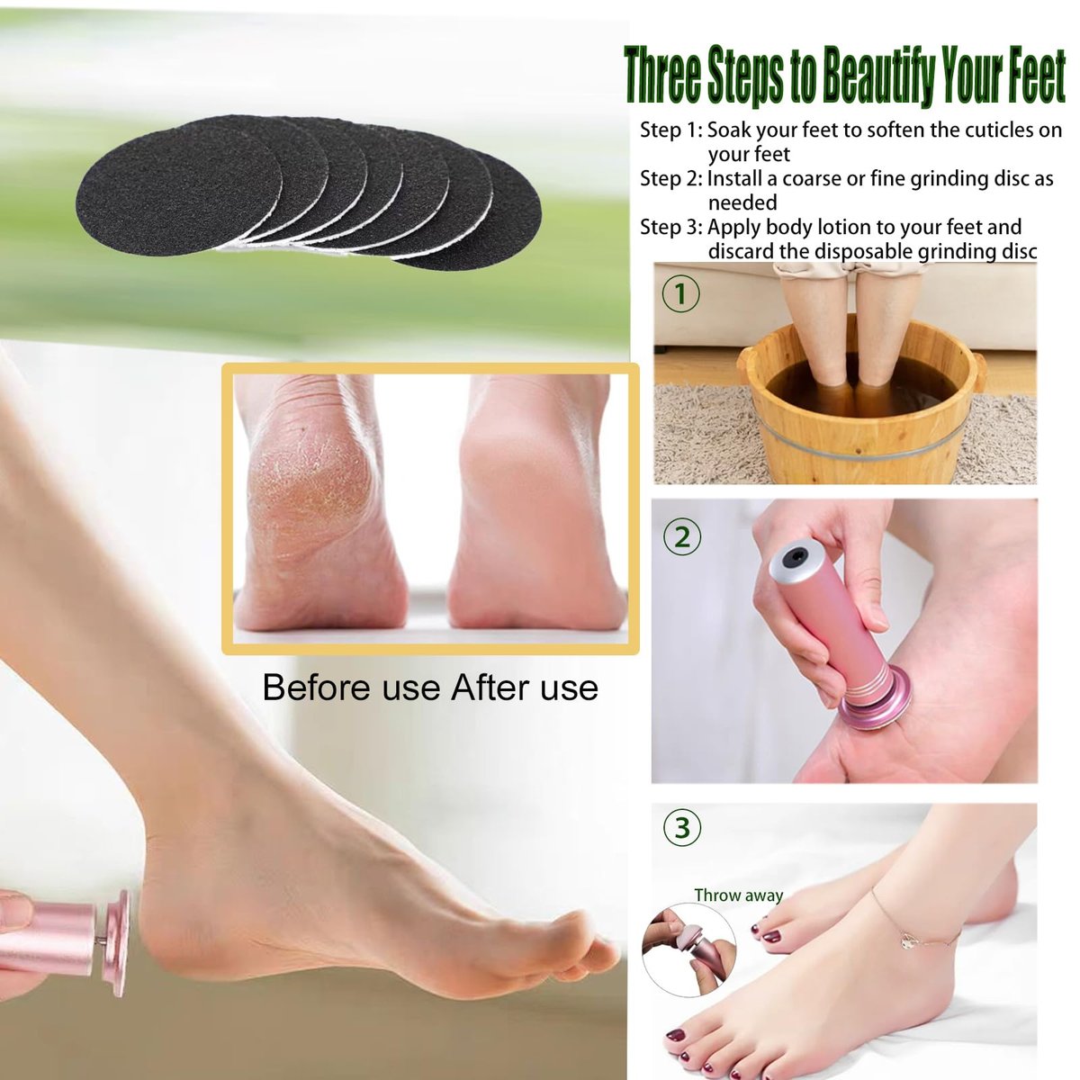 Darmave™ Electric Foot Callus Remover - Smooth Pedicure Wand with 60 Sanding Pads, Foot Scrubber File for Cracked Heels, Rose Gold/Black Avelisse