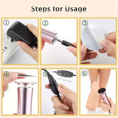 Darmave™ Electric Foot Callus Remover - Smooth Pedicure Wand with 60 Sanding Pads, Foot Scrubber File for Cracked Heels, Rose Gold/Black Avelisse
