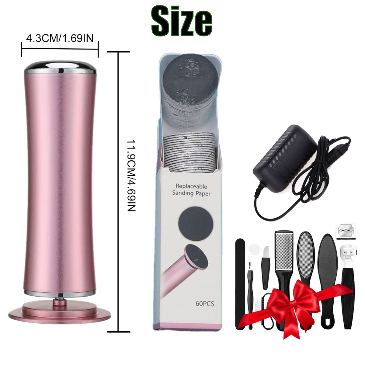Darmave™ Electric Foot Callus Remover - Smooth Pedicure Wand with 60 Sanding Pads, Foot Scrubber File for Cracked Heels, Rose Gold/Black Avelisse