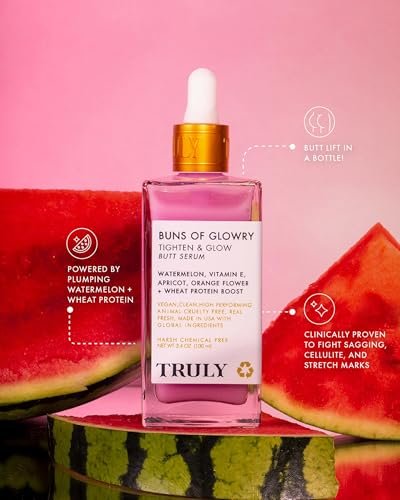 Truly Beauty Buns of Glowry Glow & Tighten Serum – Skin Tightening & Cellulite Cream for Thighs and Buns, Fast Absorbing Butt Enhancement Lotion (3.1 oz) Avelisse