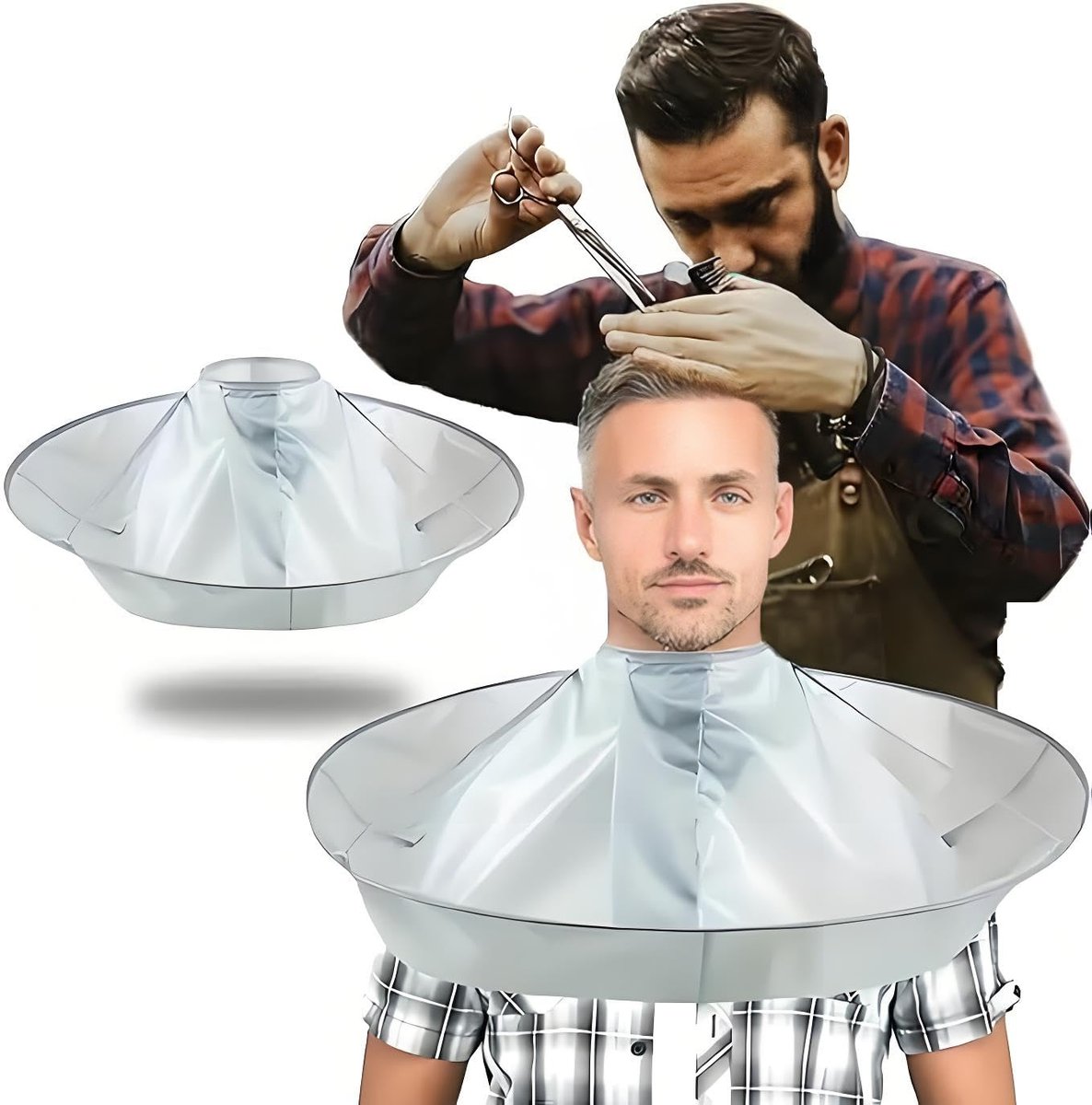 Waterproof Haircut Cape Umbrella - Portable Hair Clippings Catcher for Adults & Kids, Reusable Anti-Static Nylon Hairdressing Cloak for Salon & DIY Home Use (Gray, One Size) - görsel 1