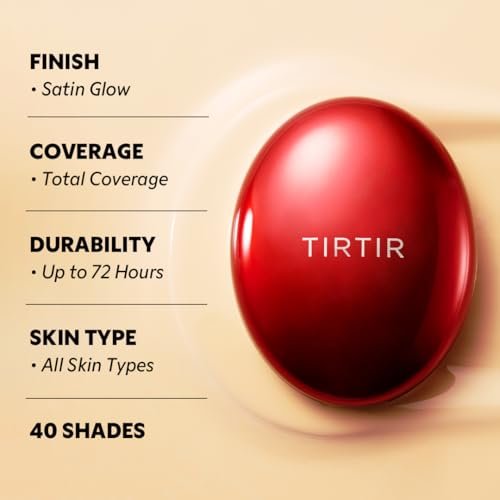 TIRTIR Mask Fit Red Cushion Foundation – Full Coverage, Weightless, Satin Glow Finish – 47N Ebony, 0.63 Fl Oz - görsel 8