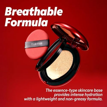TIRTIR Mask Fit Red Cushion Foundation – Full Coverage, Weightless, Satin Glow Finish – 47N Ebony, 0.63 Fl Oz
