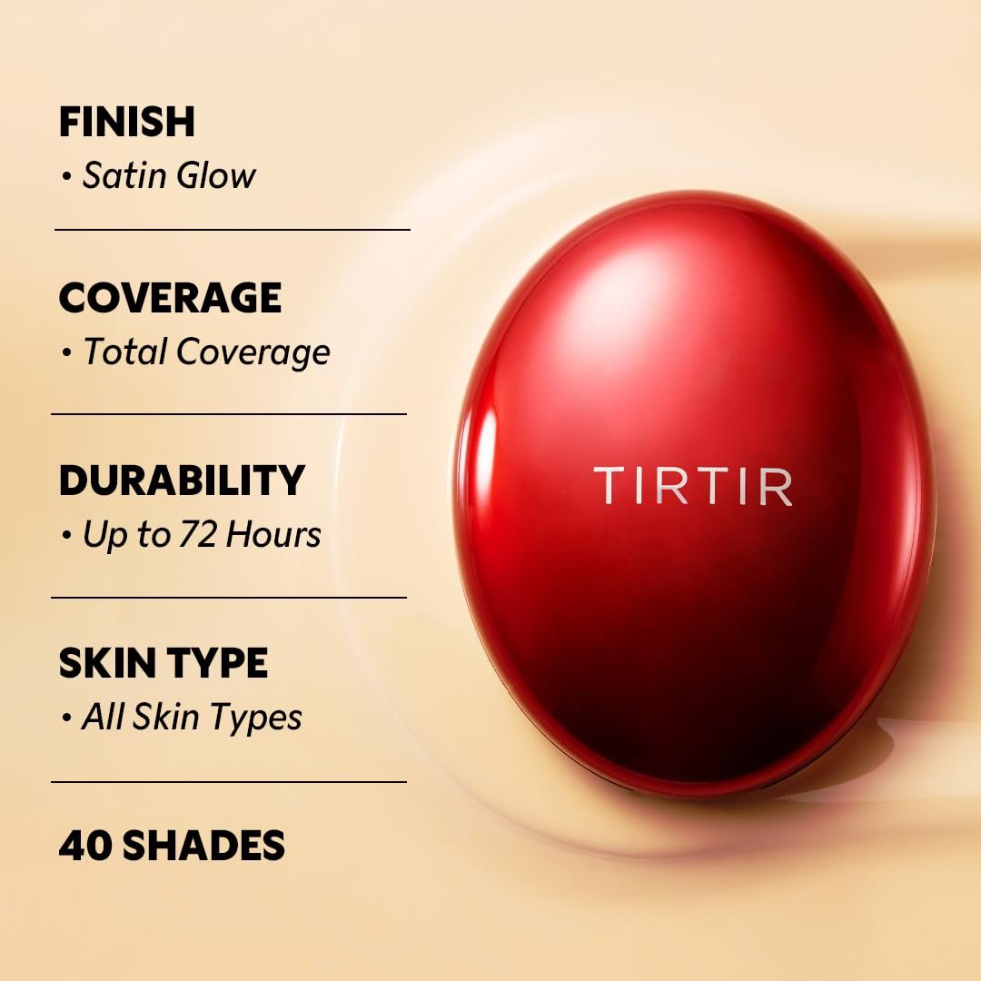 TIRTIR Mask Fit Red Cushion Foundation – Full Coverage, Weightless, Satin Glow Finish – 47N Ebony, 0.63 Fl Oz - görsel 7