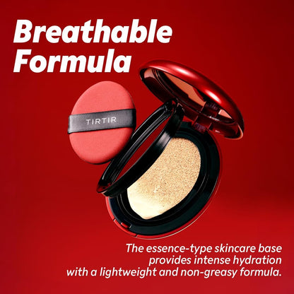 TIRTIR Mask Fit Red Cushion Foundation – Full Coverage, Weightless, Satin Glow Finish – 47N Ebony, 0.63 Fl Oz