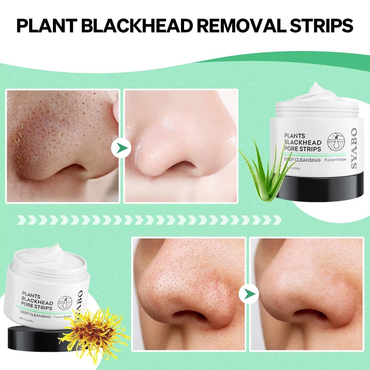 SYABO Blackhead Remover Nose Pore Strips - 100 Strips + 50g Peel Off Mask, Deep Cleansing Face Mask for Blackheads Removal, Aloe Vera Infused Avelisse