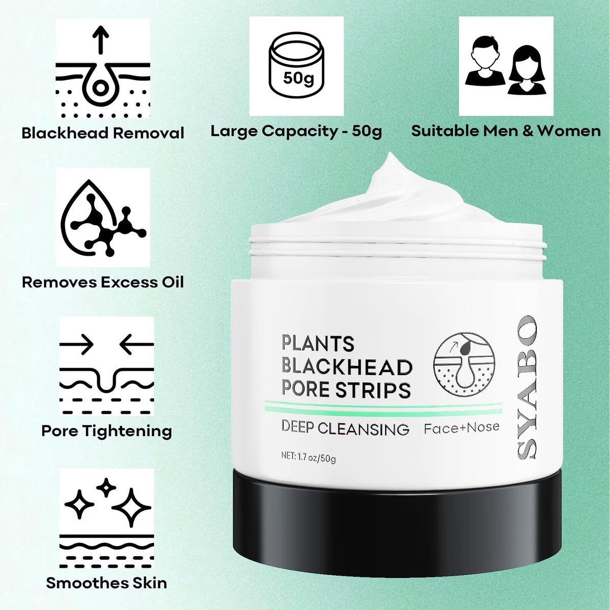 SYABO Blackhead Remover Nose Pore Strips - 100 Strips + 50g Peel Off Mask, Deep Cleansing Face Mask for Blackheads Removal, Aloe Vera Infused Avelisse