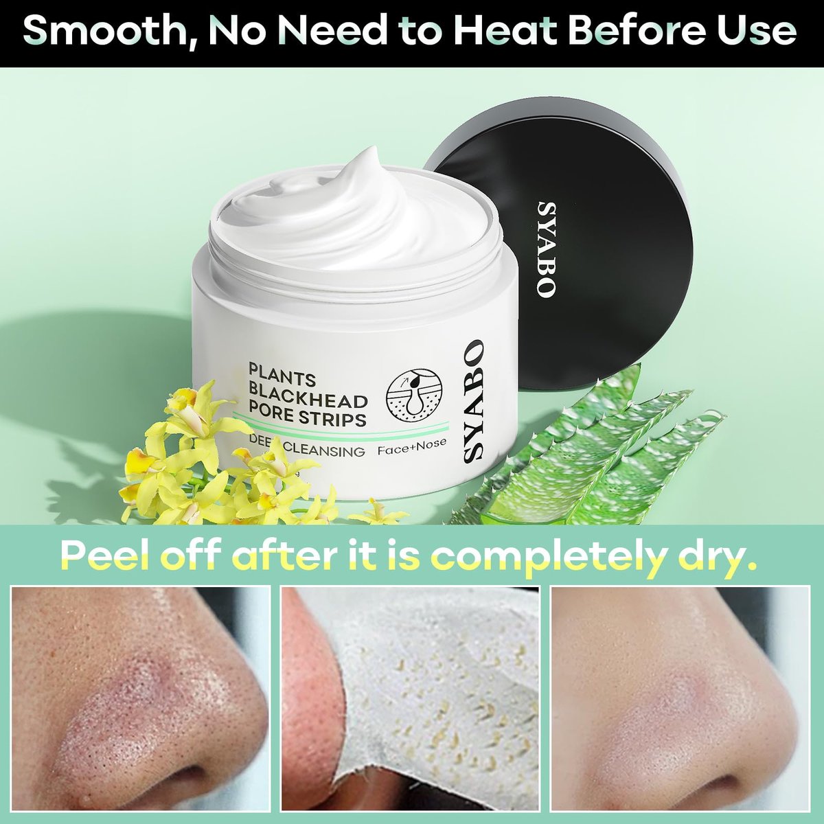 SYABO Blackhead Remover Nose Pore Strips - 100 Strips + 50g Peel Off Mask, Deep Cleansing Face Mask for Blackheads Removal, Aloe Vera Infused Avelisse