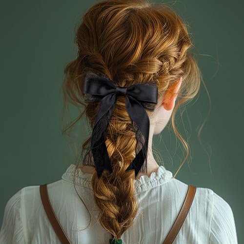 Giantree 2 Pcs Black Lace Hair Bow Clips for Women - Cute Hair Bows with Long Tail Ribbon for Wedding, Gothic, Halloween - görsel 10
